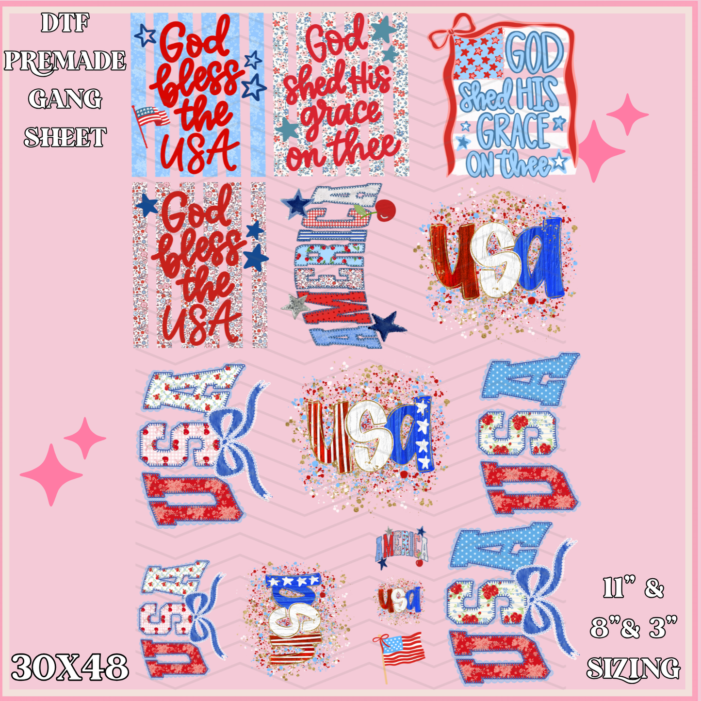 Coquette USA - 30x48 - PREMADE GANG SHEET