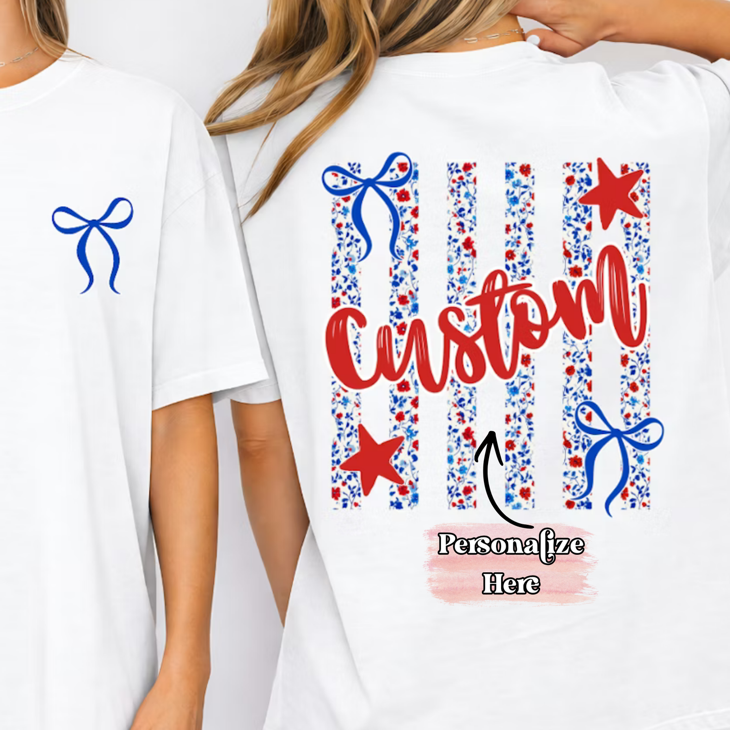 Preppy Patriotic Stripes & Bows - ‼️Fully Customizable Transfer‼️