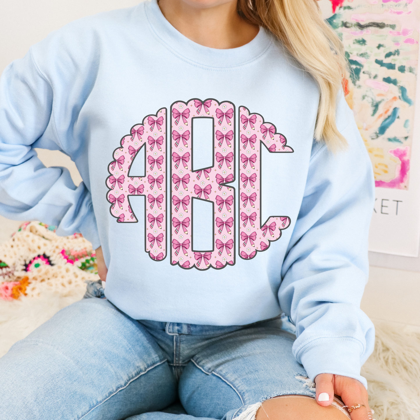 Pink Pencil Coquette Bow - Custom Monogram Transfer