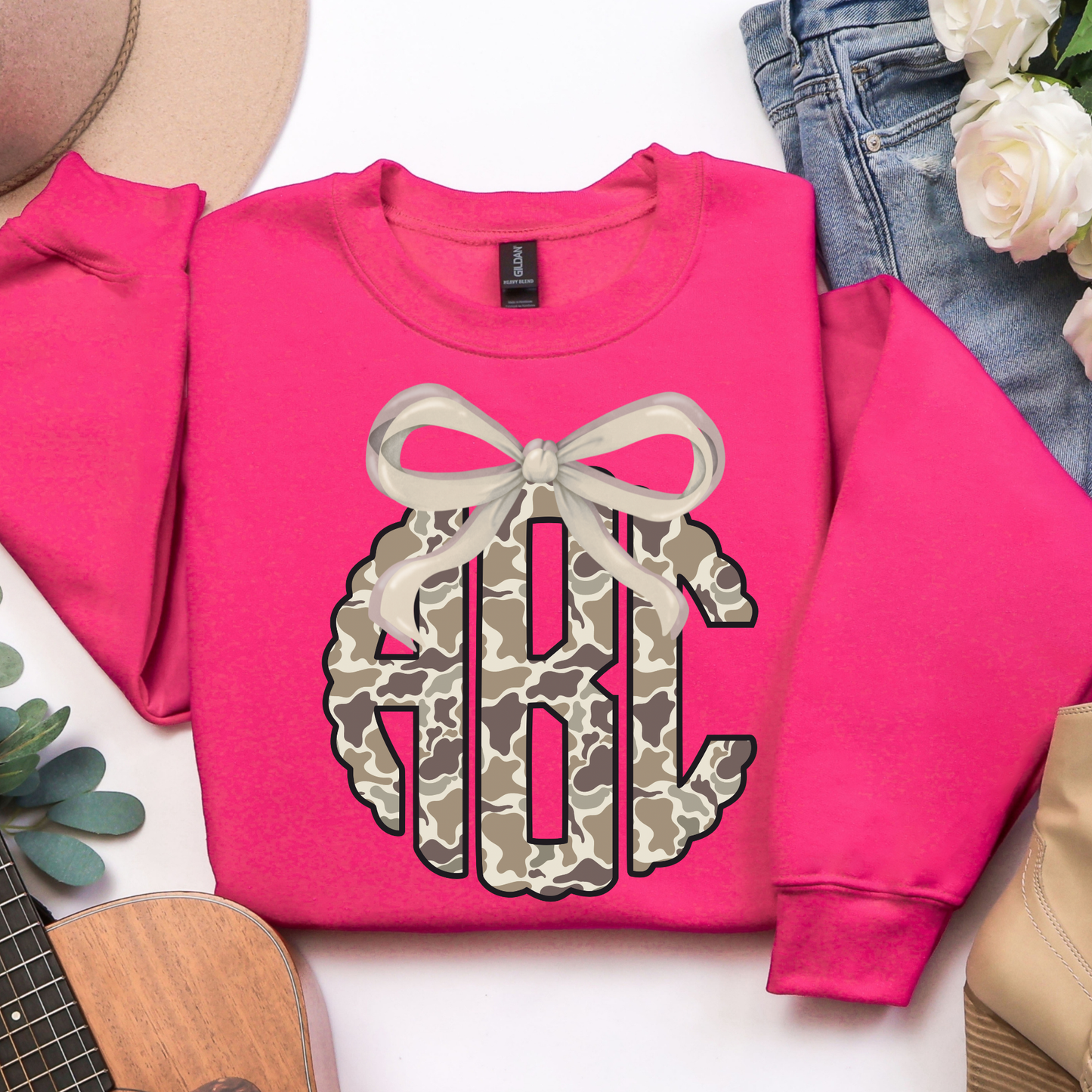 Camo Scalloped Coquette Bow - Custom Monogram Transfer