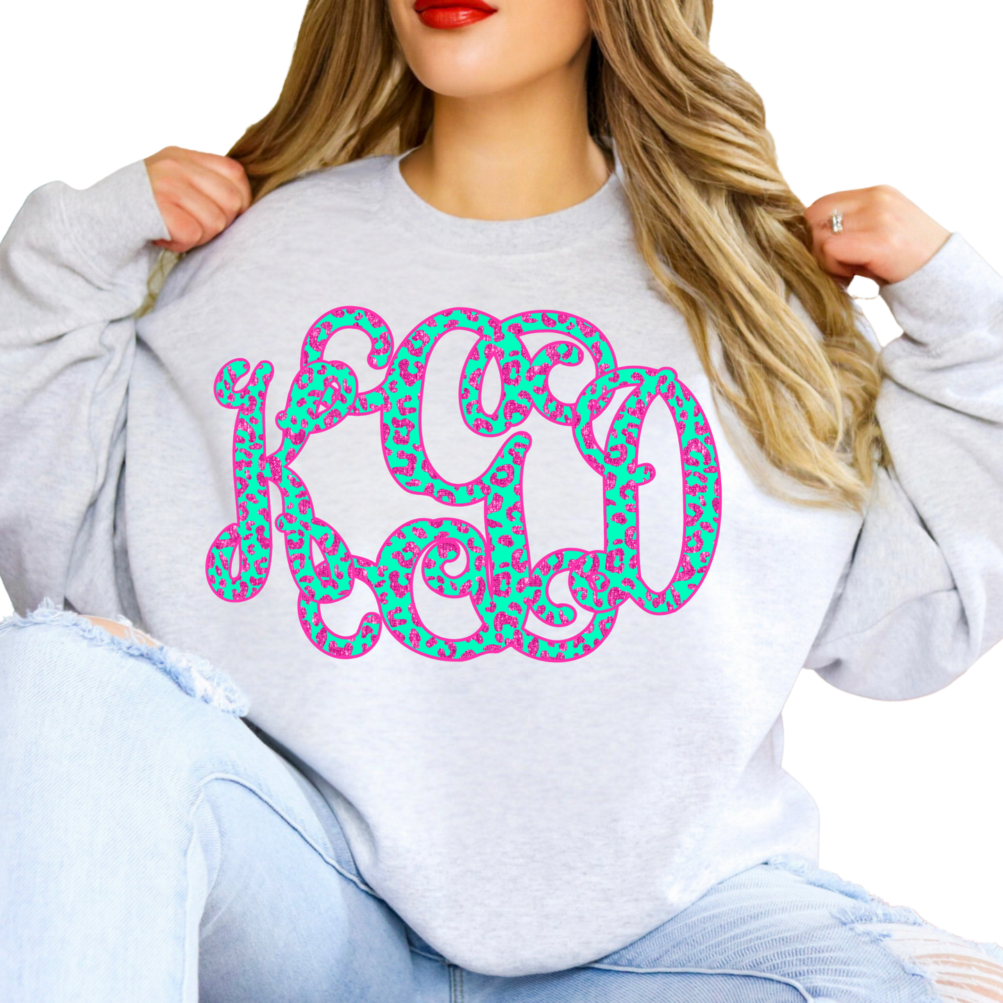 Teal Cheetah Vines - Custom Monogram Transfer