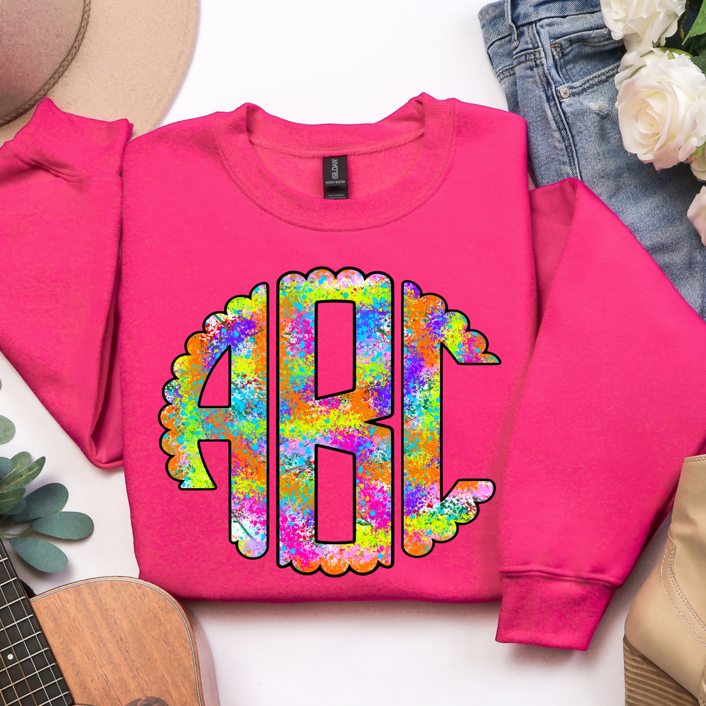 Rainbow Splatter - Custom Monogram Transfer