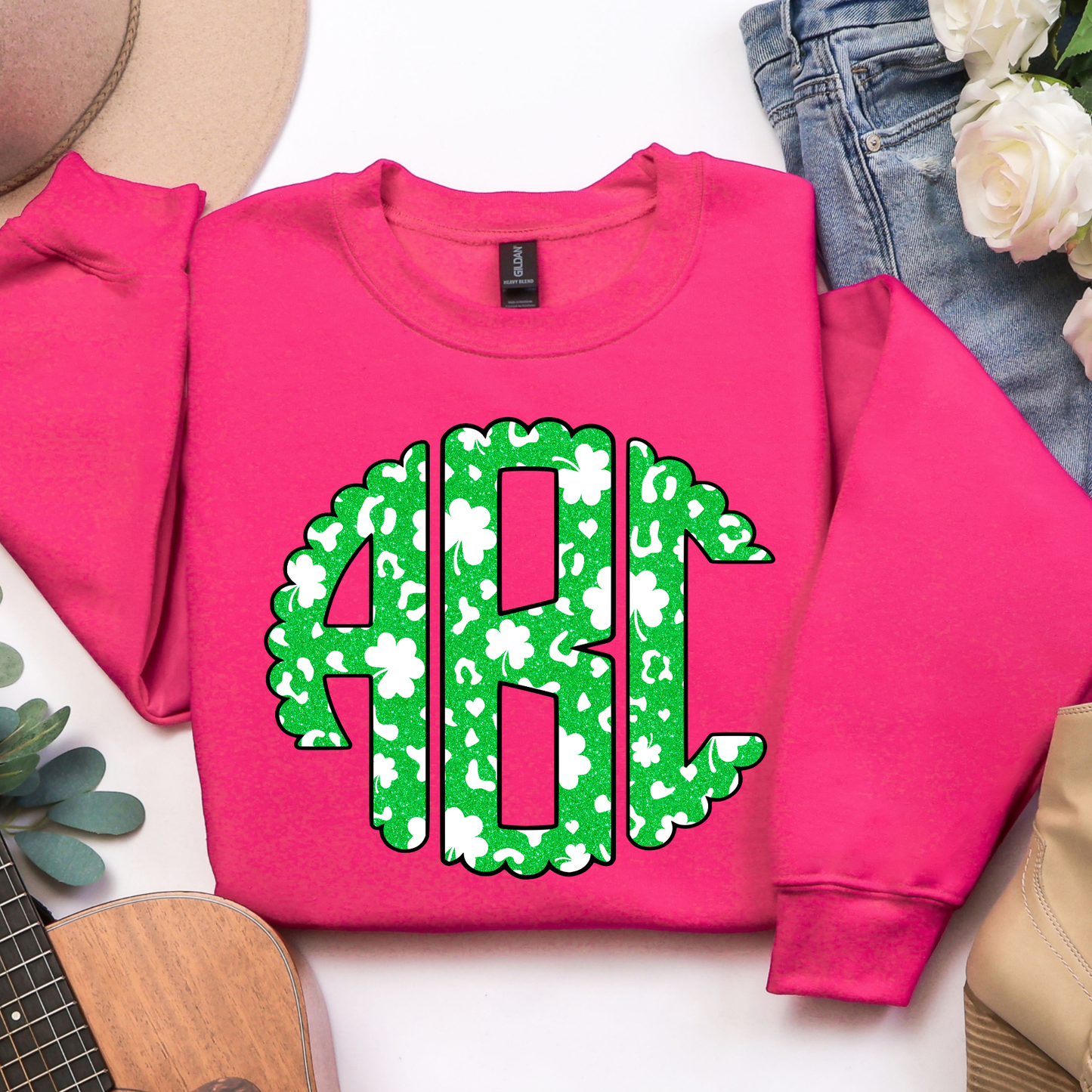 Green Glitter Shamrock - Custom Monogram Transfer
