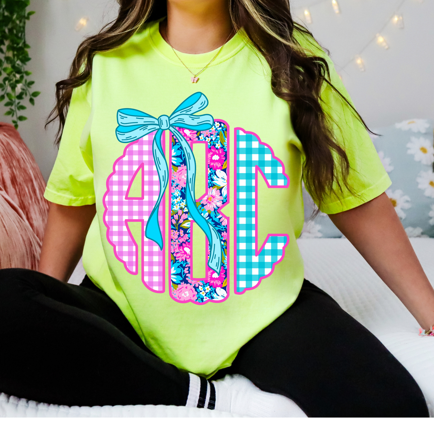 Mix Floral Checkered Preppy - Custom Monogram Transfer