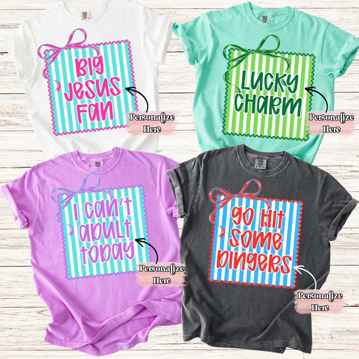 Preppy Striped Bow Frame - ‼️Fully Customizable Transfer‼️