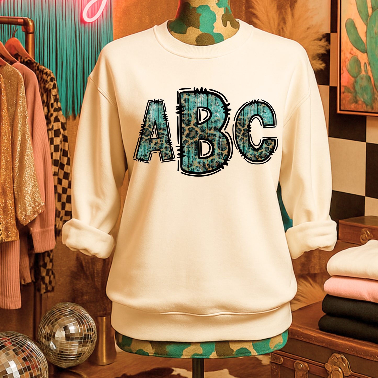 Teal Leopard - Custom Monogram Transfer