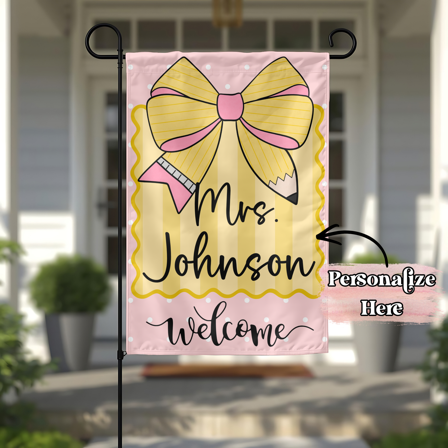 Coquette Teacher Pencil Bow - 12x18 Inches - ‼️Fully Customizable Transfer‼️