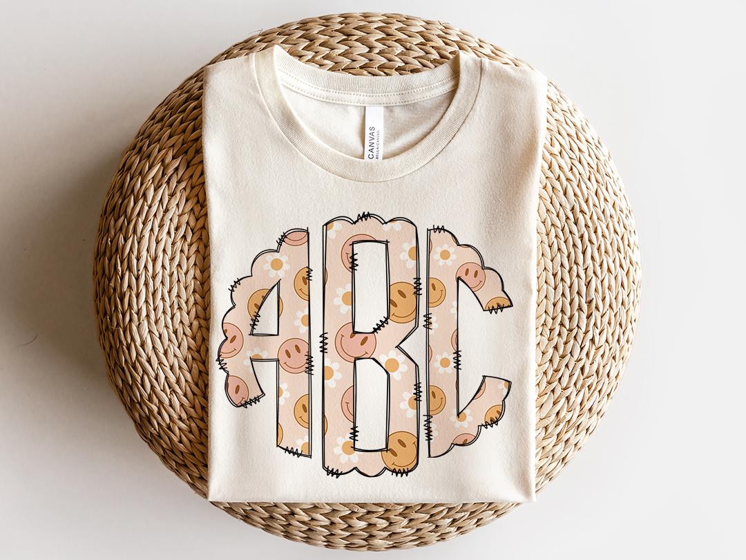 Floral Smiley - Custom Monogram Transfer