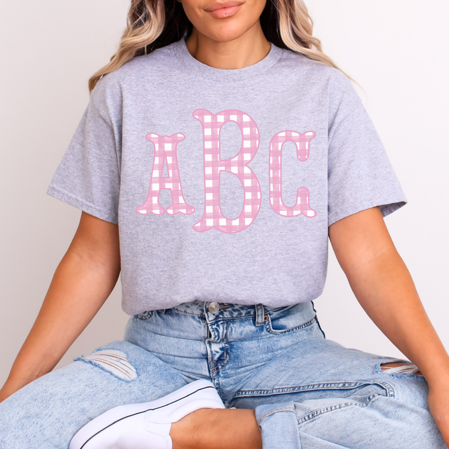 Light Pink Gingham Fishtail - Custom Monogram Transfer