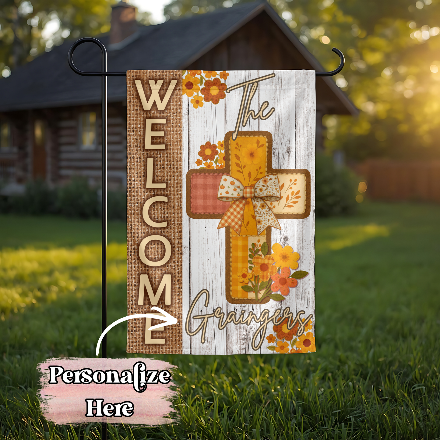 Fall Cross - 12x18 Inches - ‼️Fully Customizable Transfer‼️