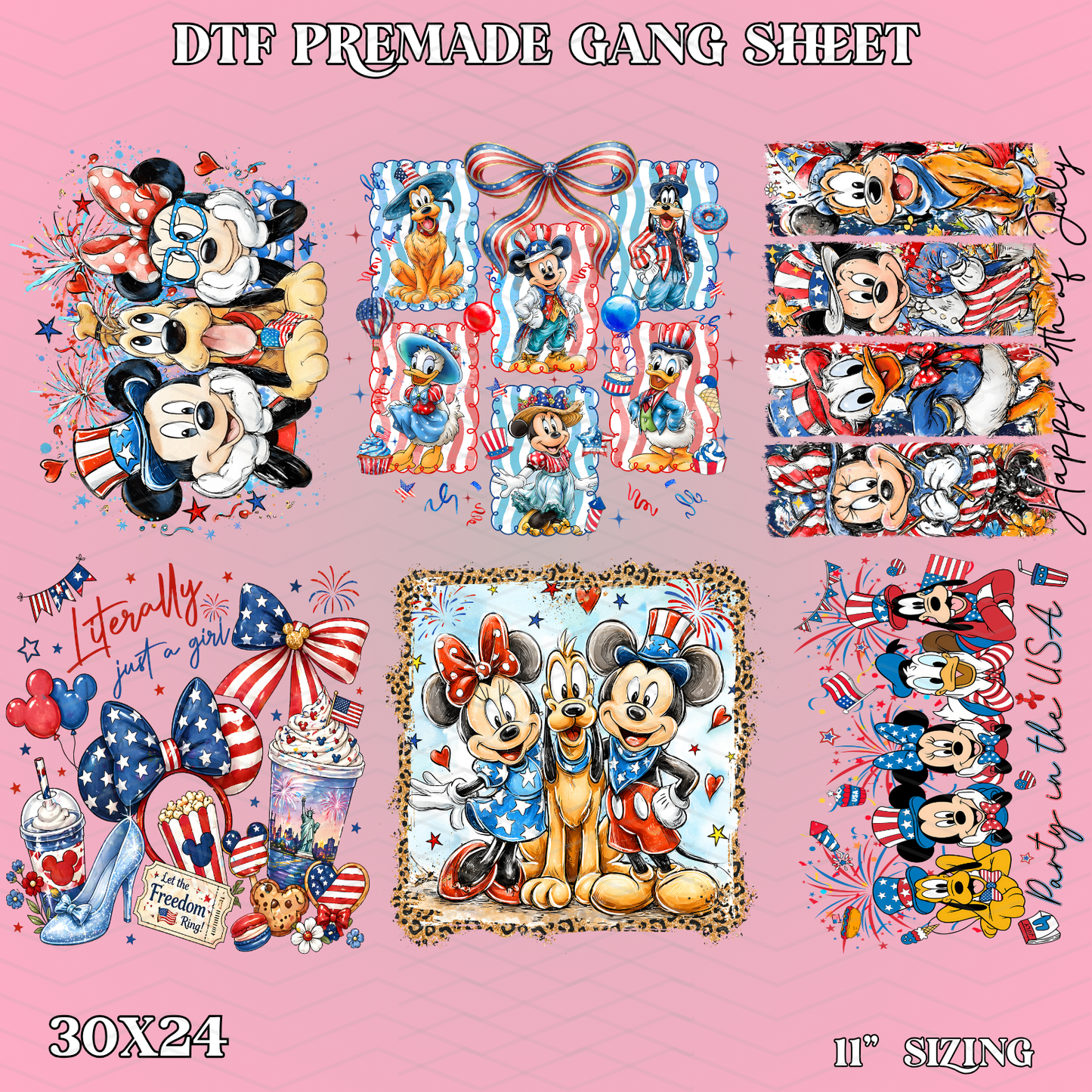 Cartoon 4th of july - 30x24 - PREMADE GANG SHEET