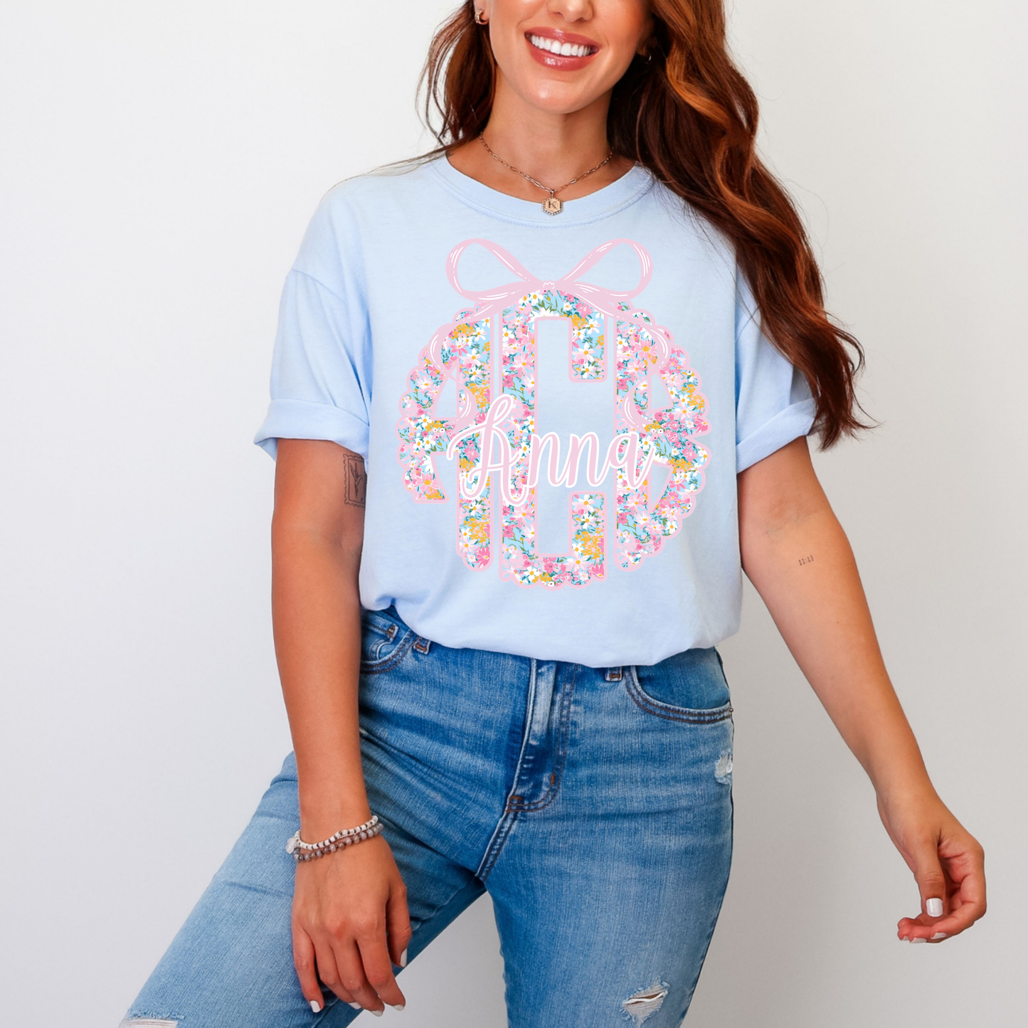 Dainty Pink Floral - Custom Monogram Transfer