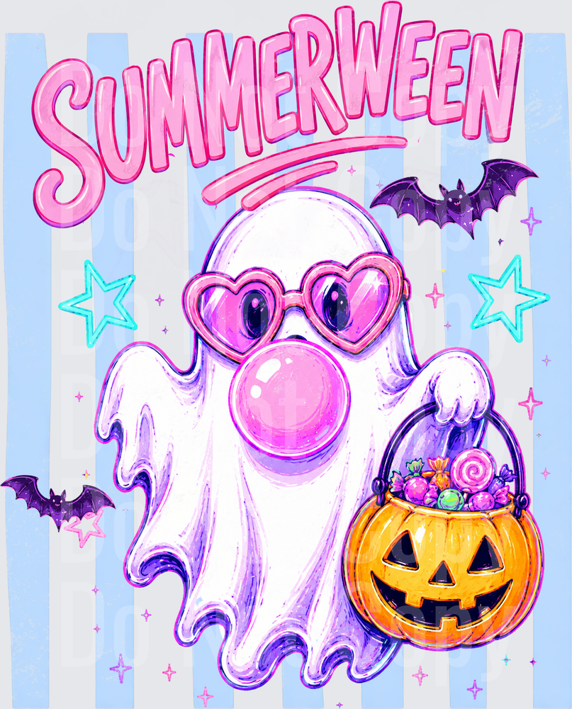 Summerween Groovy Ghost Bubblegum Heart Sunglasses Halloween (DTF)