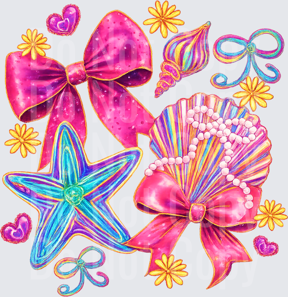 Whimsical Seashells Starfish Bows Hearts and Flowers Marine Collection (DTF)