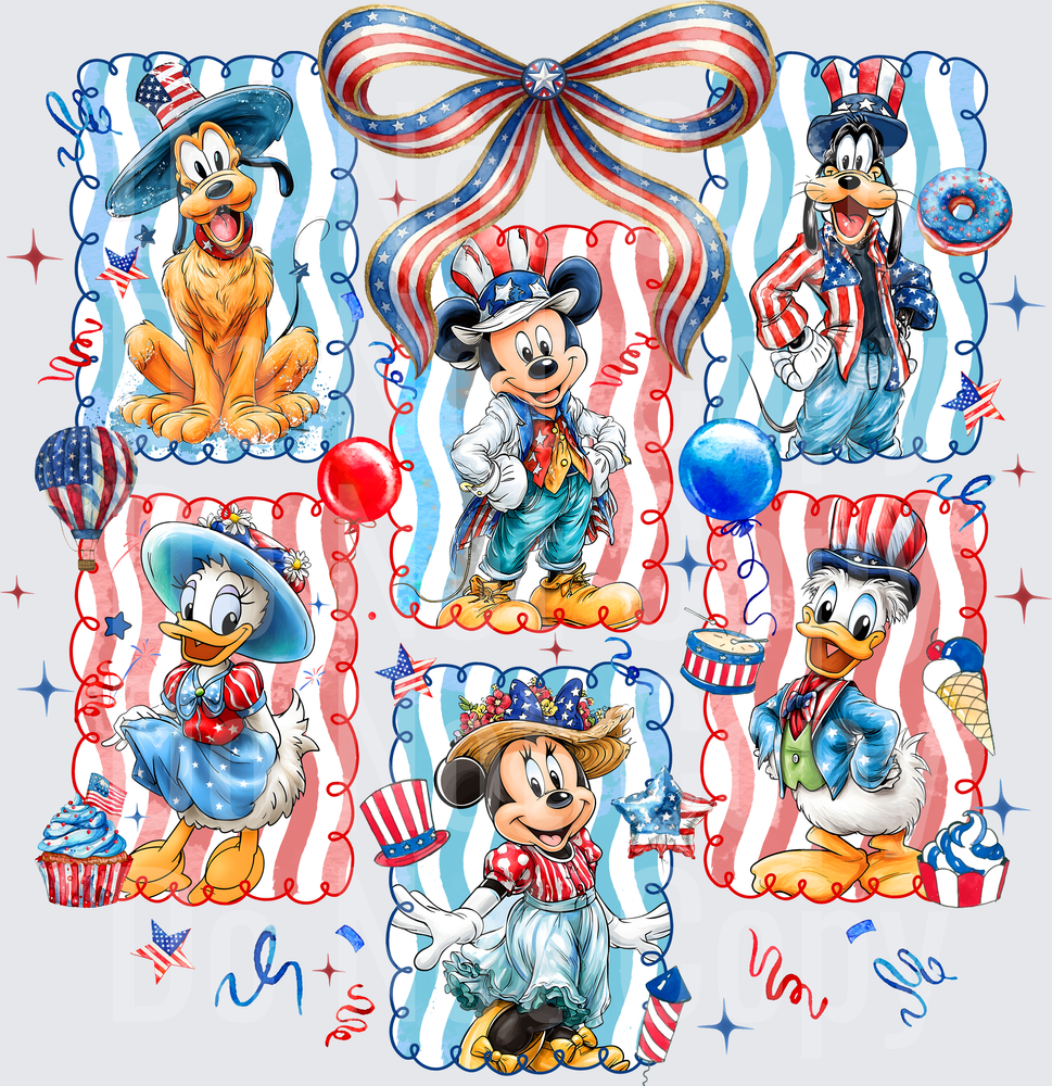 Classic Cartoon Characters Patriotic Fourth of July Celebration (DTF)