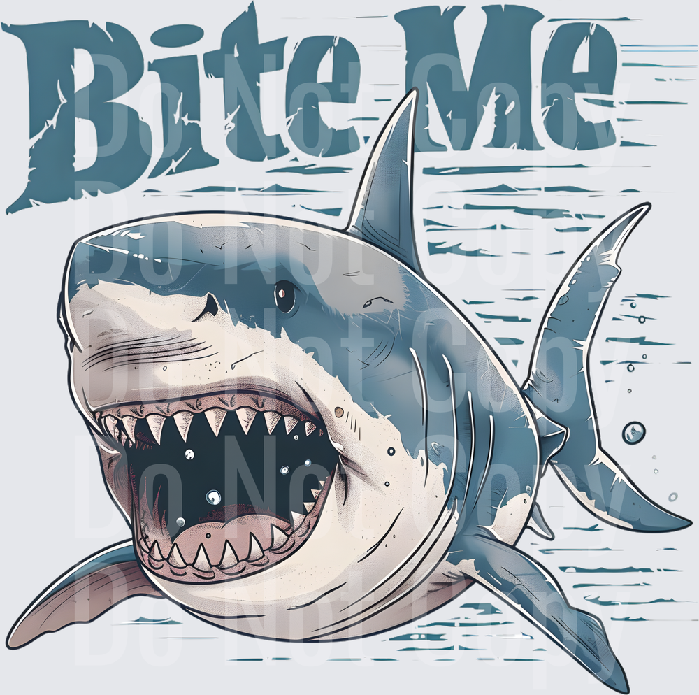 Bite Me Great White Shark with Open Jaws Ocean Scene (DTF)