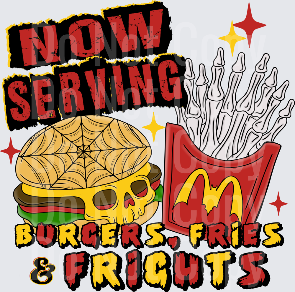 Now Serving Burgers Fries & Frights Halloween Fast Food (DTF)