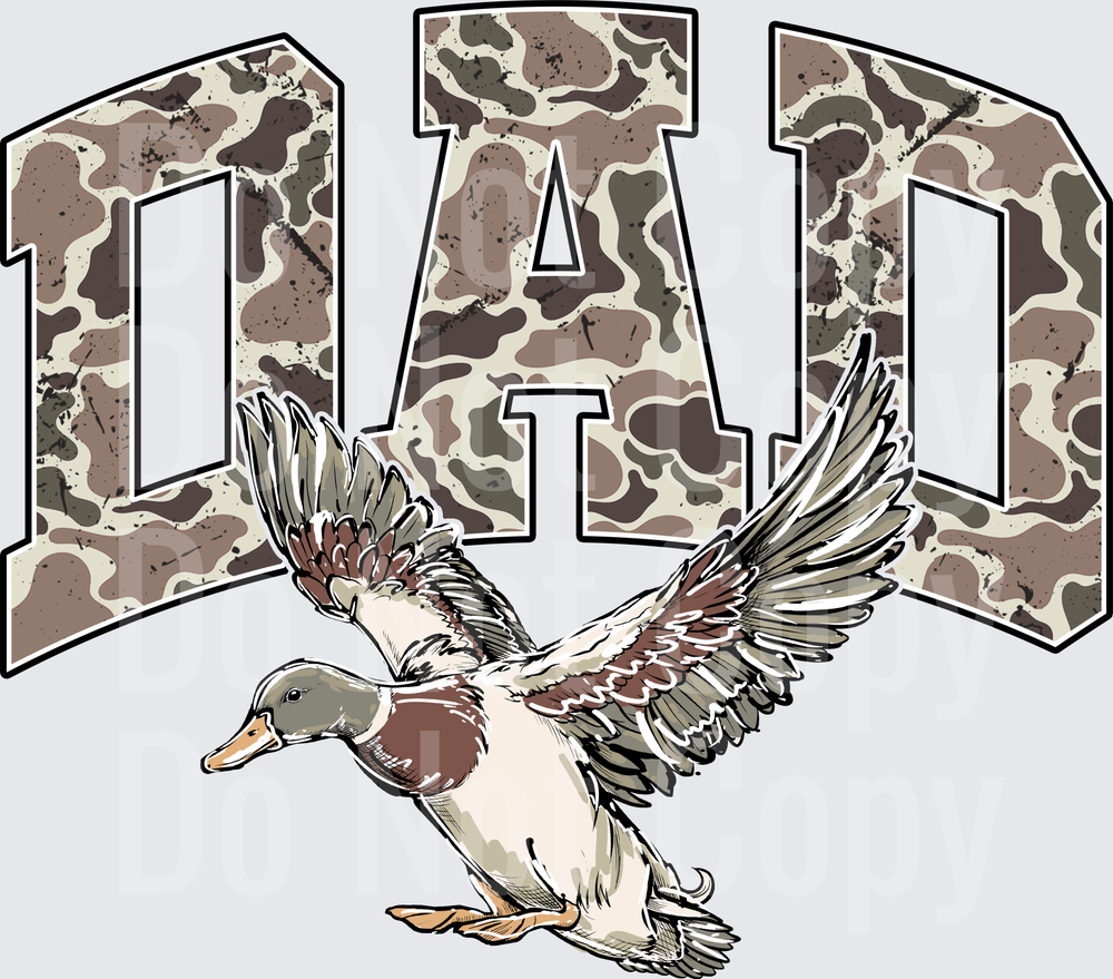 DAD Camo Letters with Flying Mallard Duck (DTF)