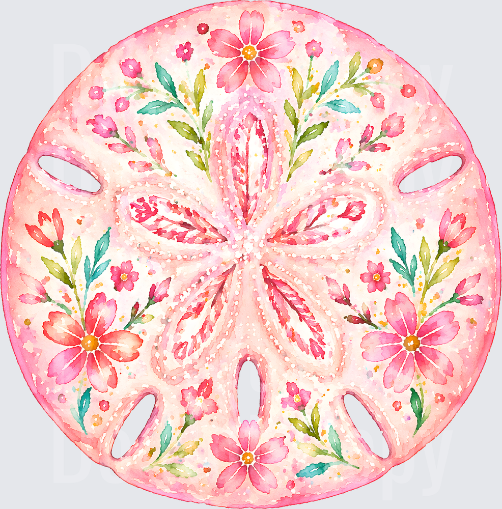Pink Watercolor Sand Dollar with Floral Pattern (DTF)
