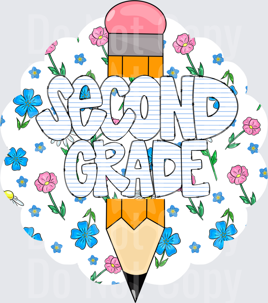 Second Grade Pencil Floral Notebook Letter Design (DTF)