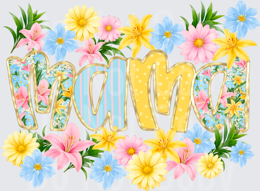 Floral Mama Text with Spring Flowers and Decorative Lettering (DTF)