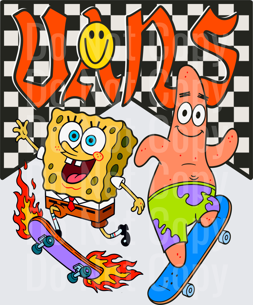 Sponge Guy & Pink Star Skate with Flames Checkered (DTF)