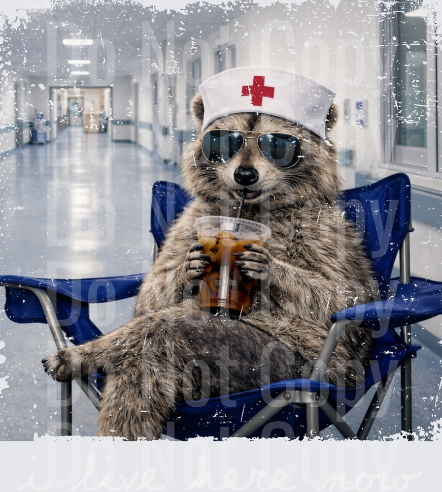 Cool Sloth Nurse Drinking Soda in Hospital Waiting Room ( DTF)