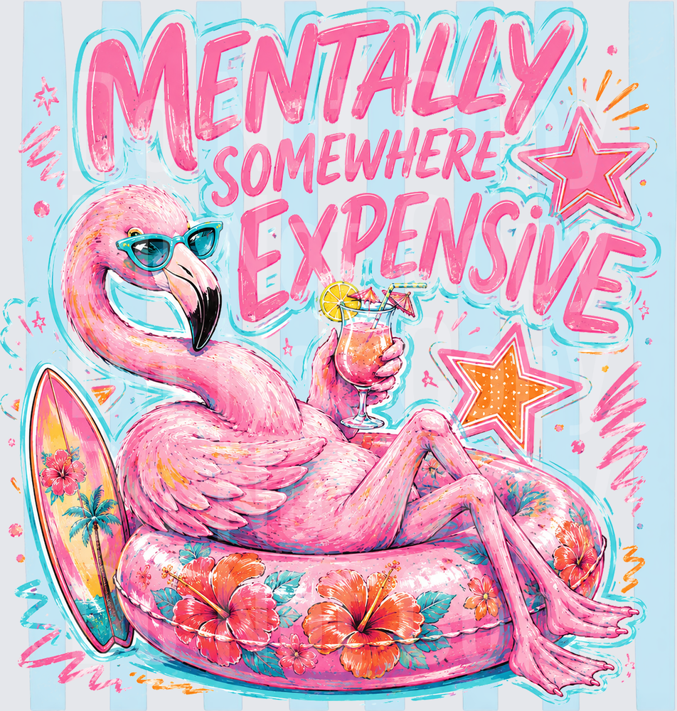 Mentally Somewhere Expensive Flamingo Pool Float (DTF)