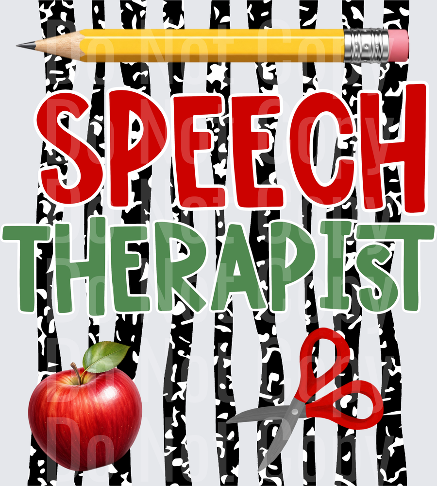 Speech Therapist Pencil Apple Scissors Bold Design (DTF)