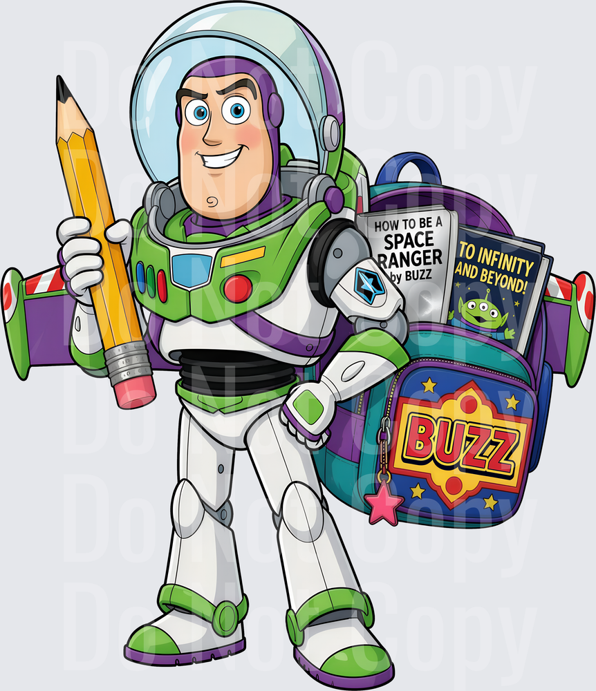 Space Ranger Holding Pencil With School Backpack (DTF)