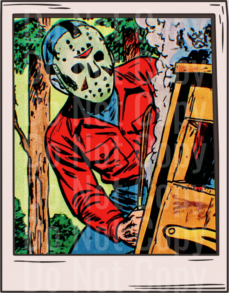 Masked Slasher Comic Book Style Cabin Scene (DTF)
