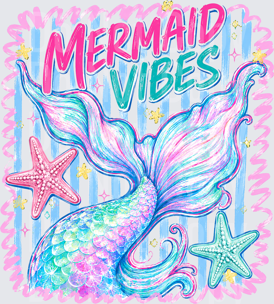 Mermaid Vibes Glitter Tail Starfish Pastel Design (DTF)