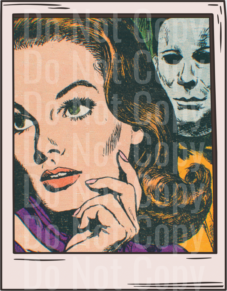Retro Comic Pop Art Woman Unaware of Masked Stalker (DTF)