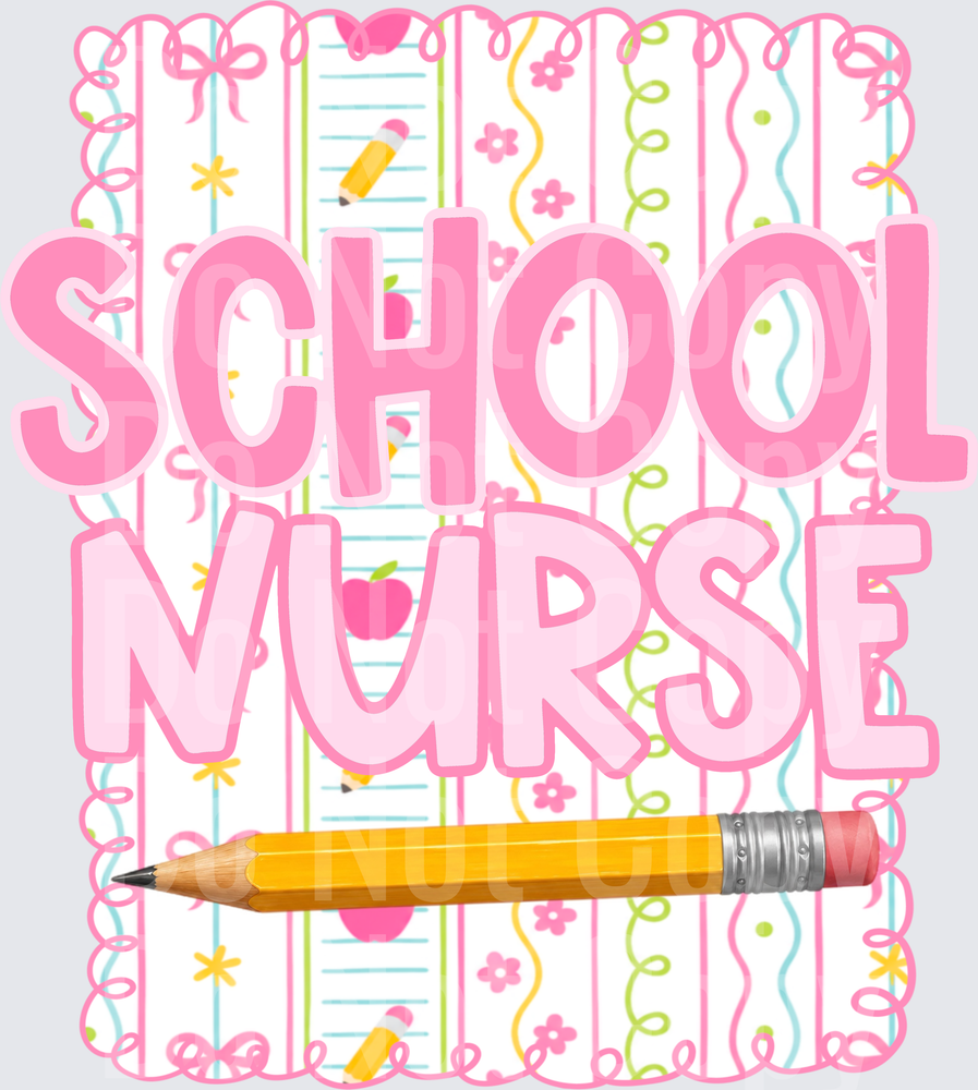 School Nurse Pink Pencil Stripe Bow Design (DTF)