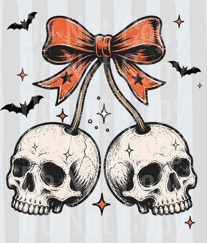 Halloween Skull Cherries Orange Bow Bats Stripe (DTF)