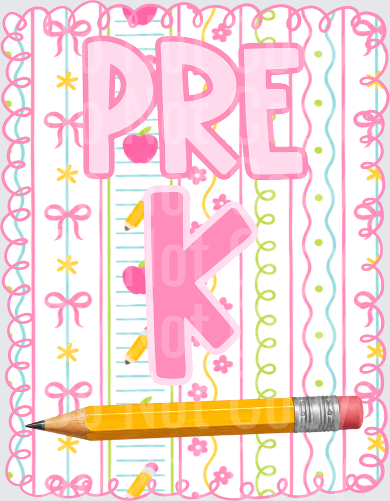 Pre-K Girly Pink Coquette Bow School Pencil Design (DTF)