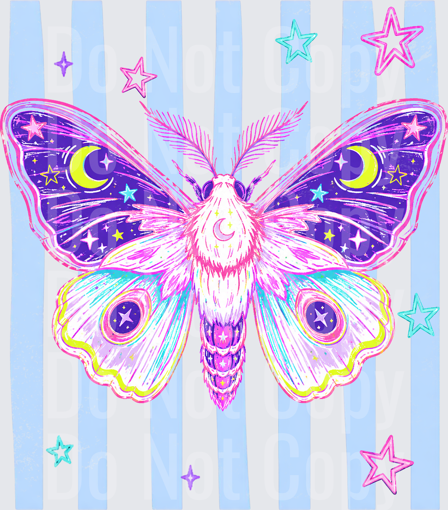 Mystical Celestial Moth Crescent Moon Stars Pastel (DTF)