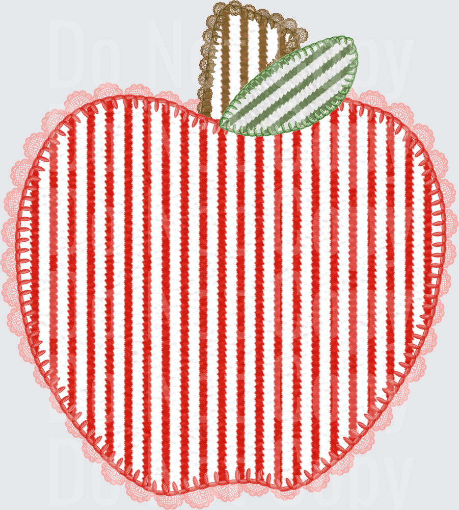 Seersucker Striped Apple with Lace Border Embroidery (DTF)