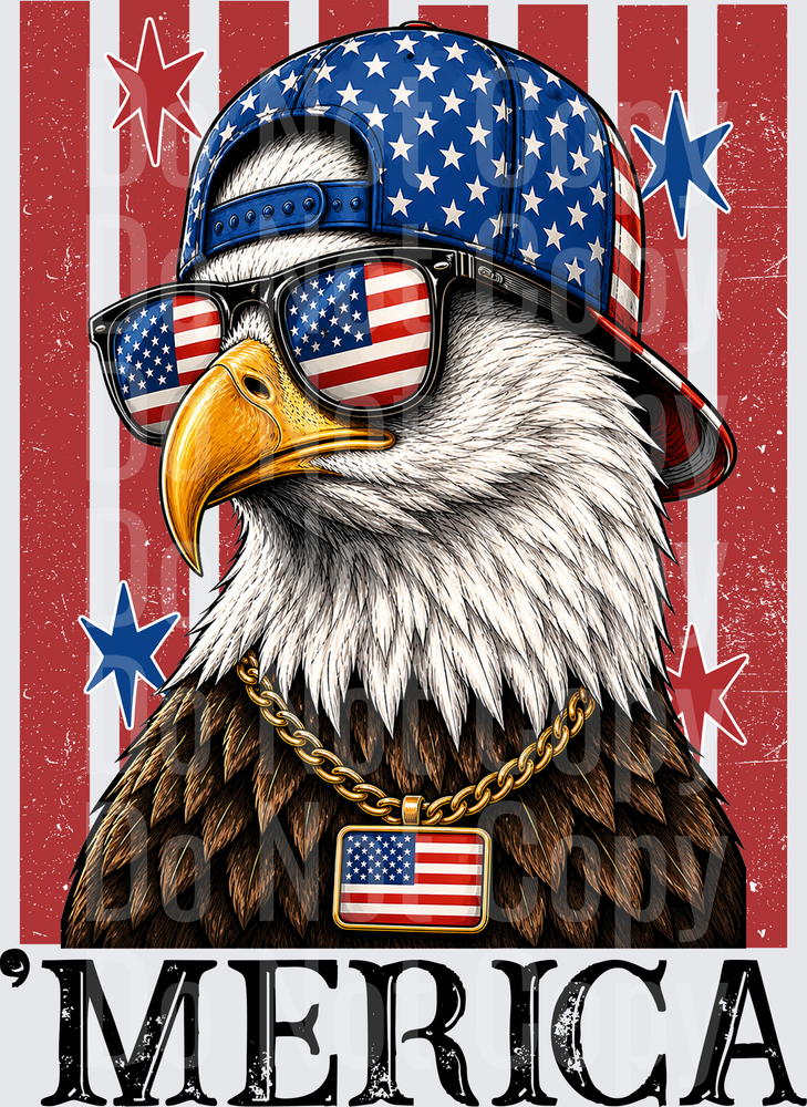 Cool Patriotic Eagle with Flag Baseball Cap and Sunglasses (DTF)
