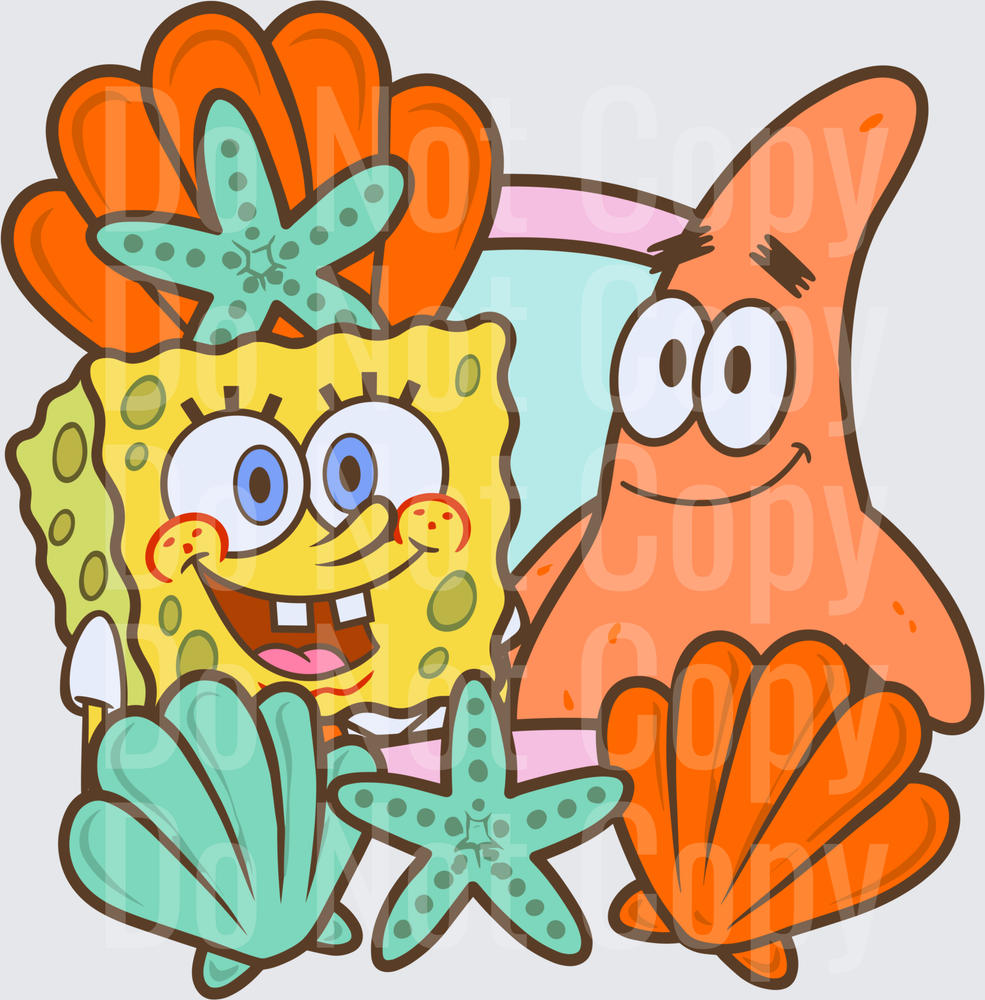 Happy Yellow Sea Sponge and Pink Starfish Best Friends (DTF)