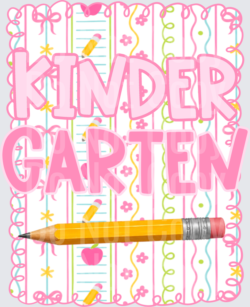 Kindergarten Pink Girly Pencil School Design (DTF)