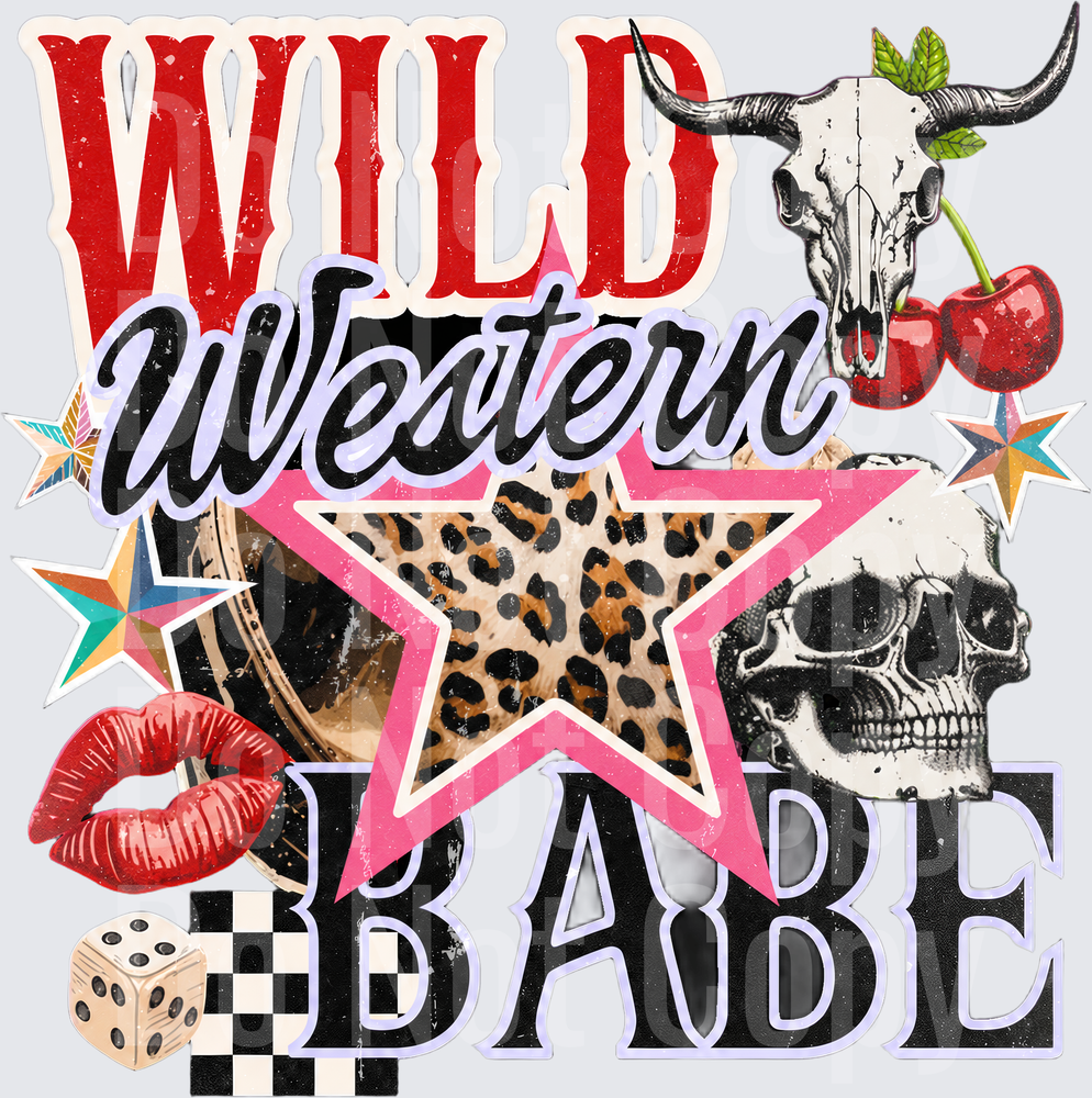 Wild Western Babe Skull Leopard Star Cherries Design (DTF)