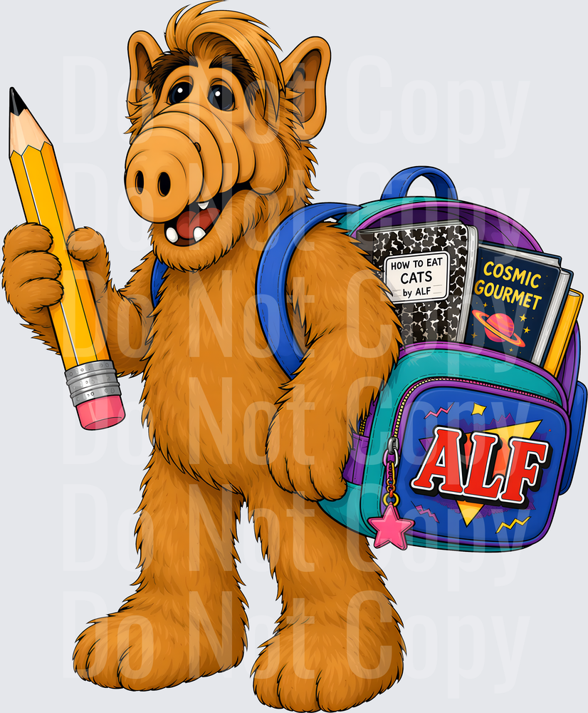 Fuzzy Alien Holding Pencil With School Backpack (DTF)