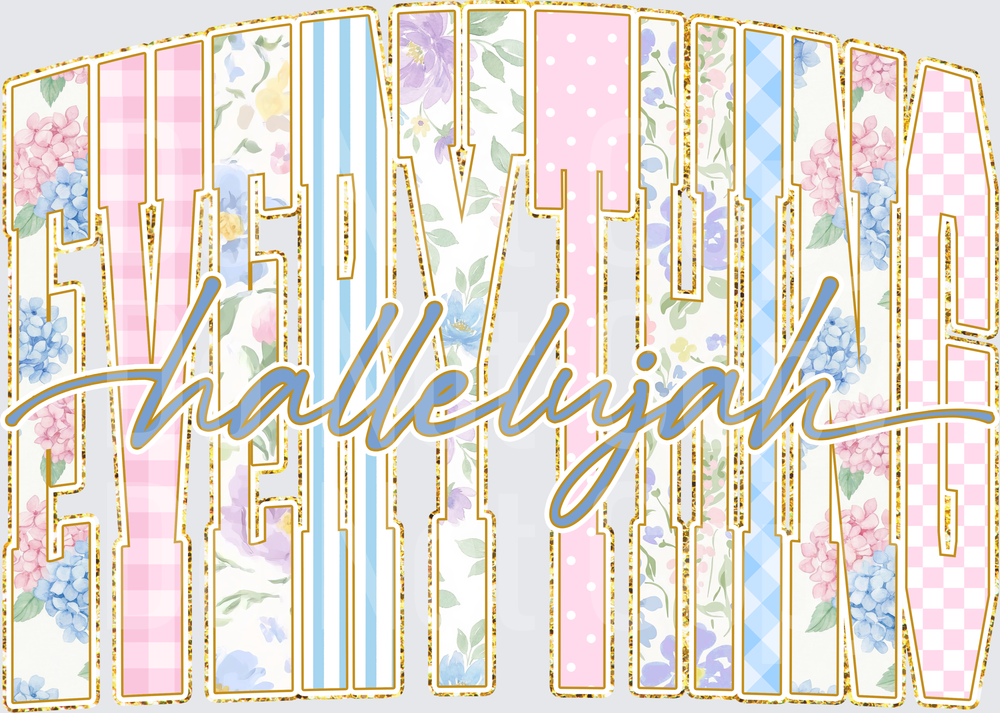 Hallelujah Text with Pastel Floral Pattern Fill (DTF)