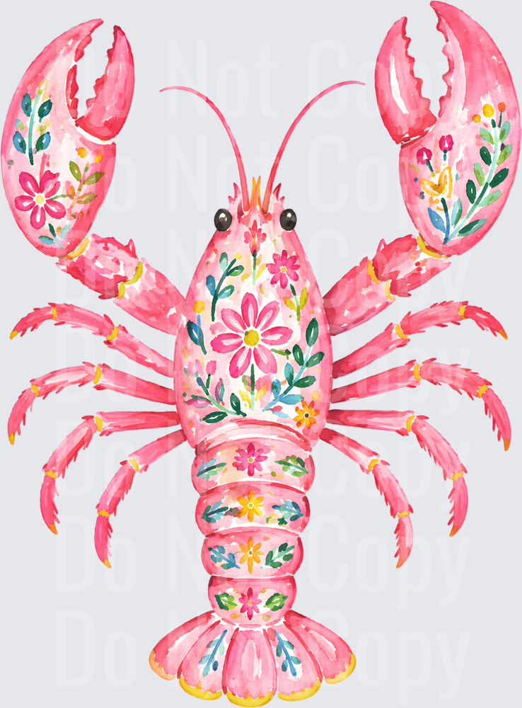 Pink Watercolor Lobster with Floral Pattern Design (DTF)