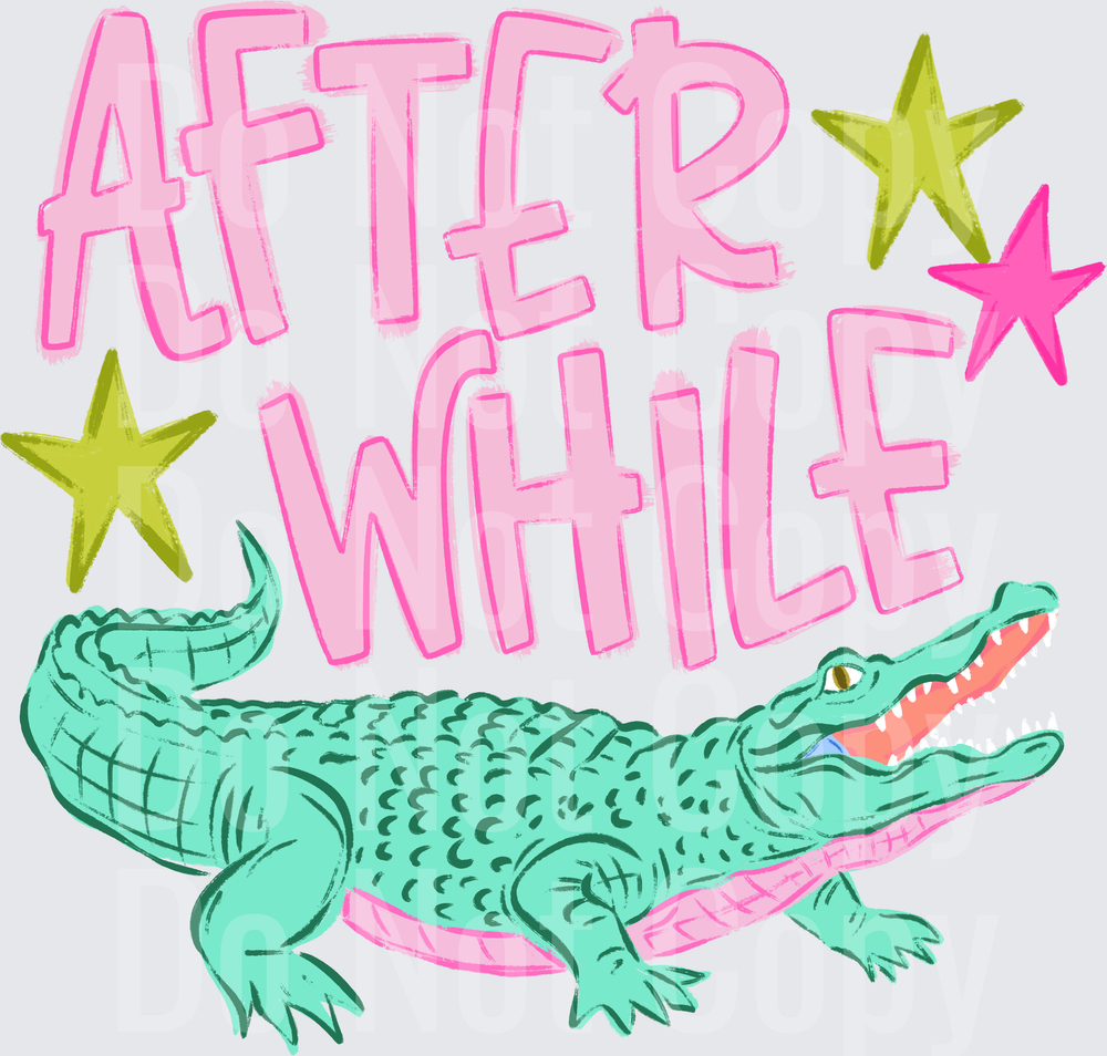 After While Crocodile Pink and Green Stars Design (DTF)