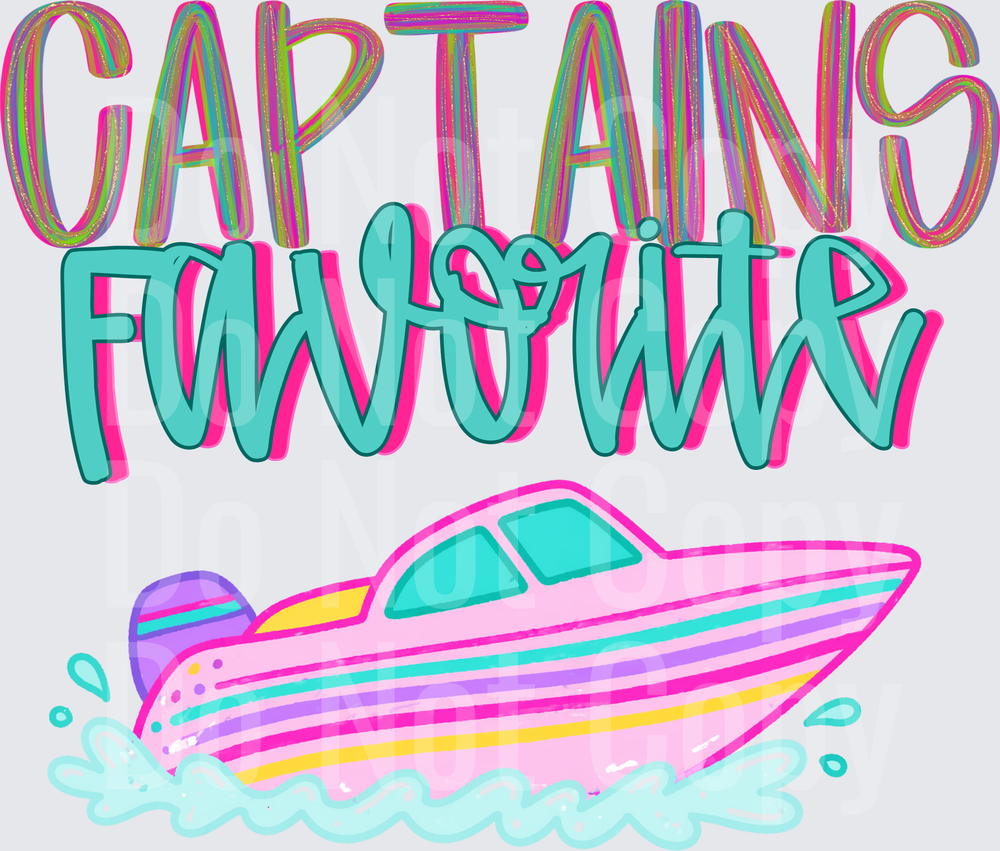 Captains Favorite Colorful Speedboat with Water Splash Design (DTF)