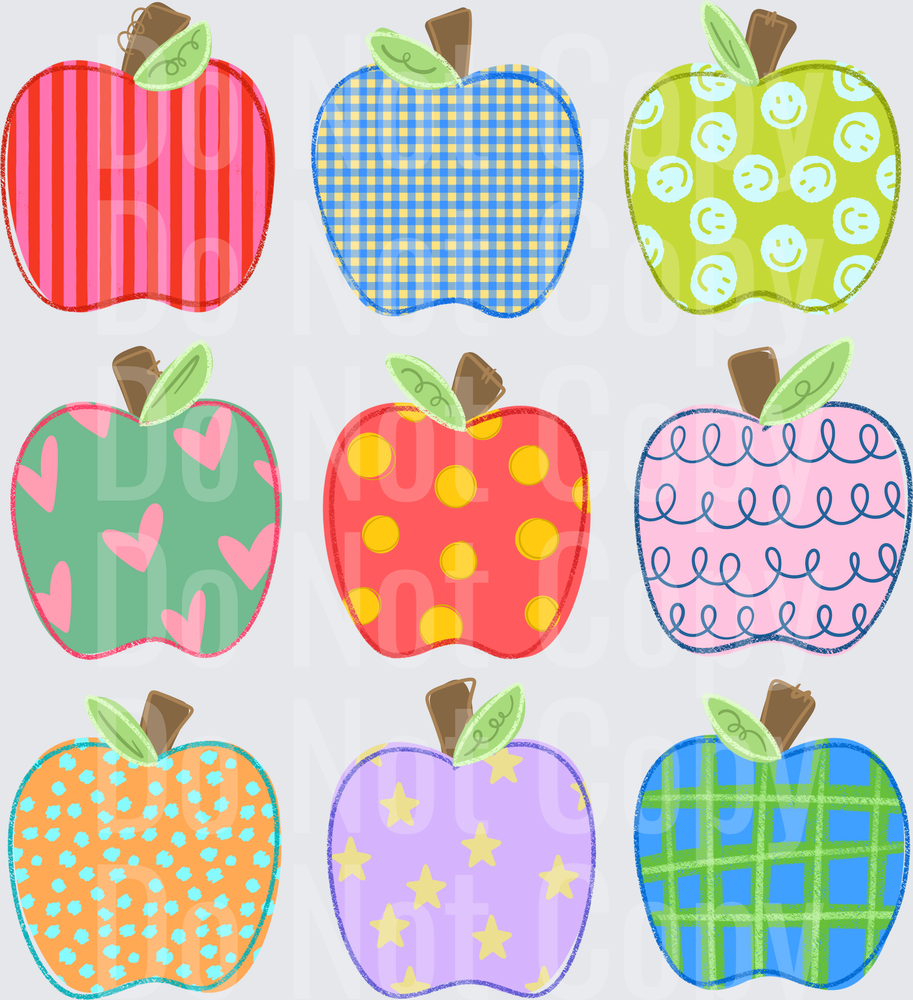 Colorful Patterned Apple Bundle Nine Pack (DTF)