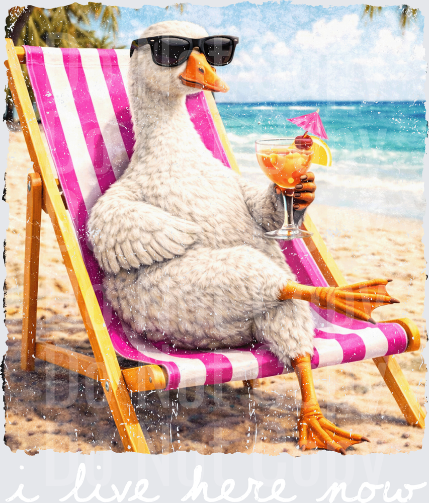 Cool Duck Relaxing on Beach Chair with Tropical Drink (DTF)
