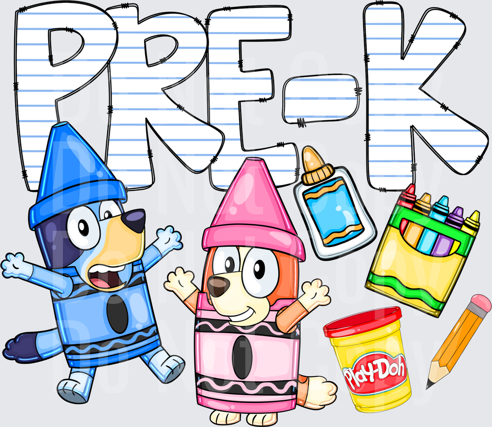 Cartoon Puppy Siblings Crayon Costumes Pre-K School (DTF)